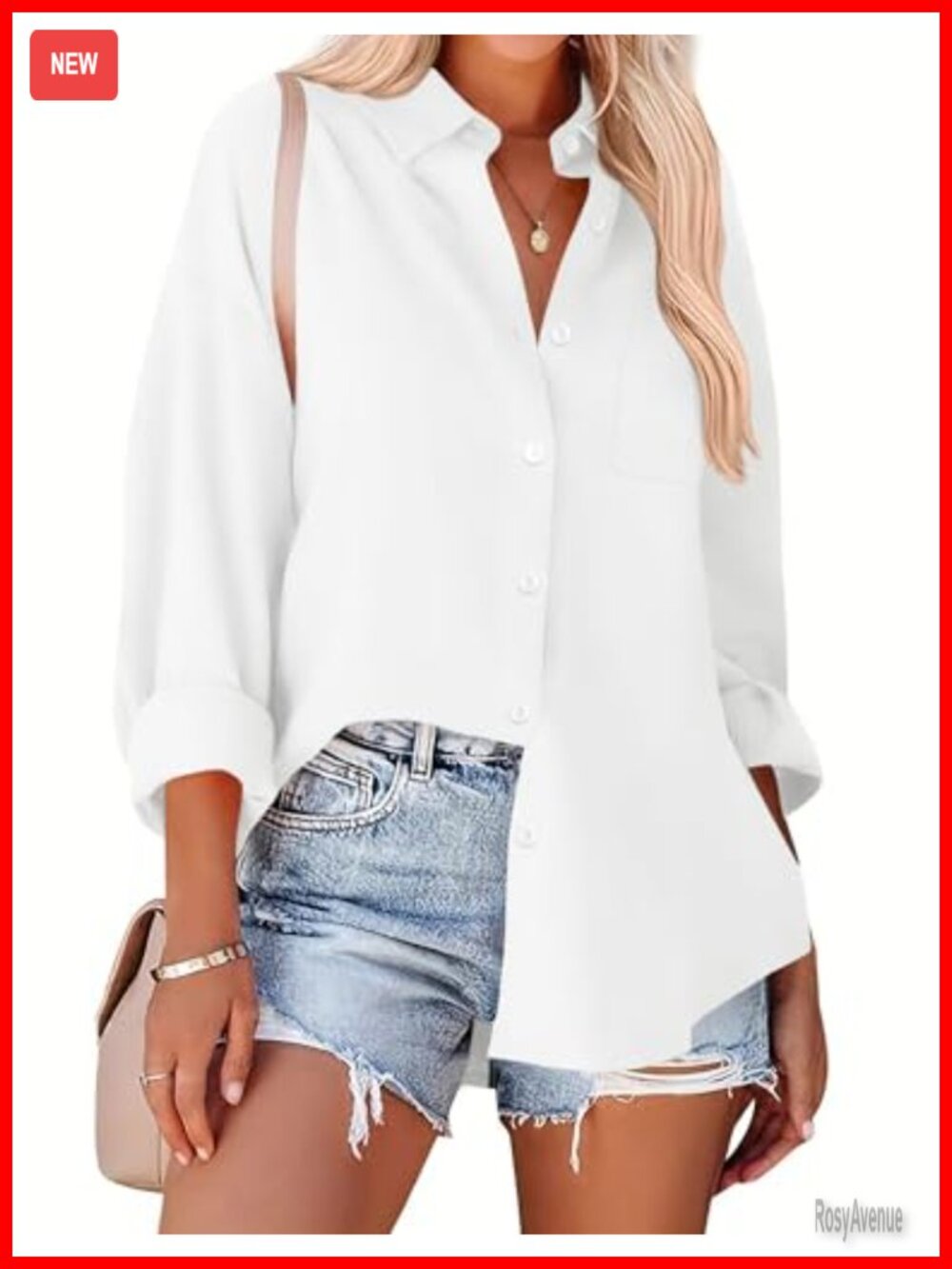 Women's Oversized Button Down Long Sleeve Blouse with Pocket